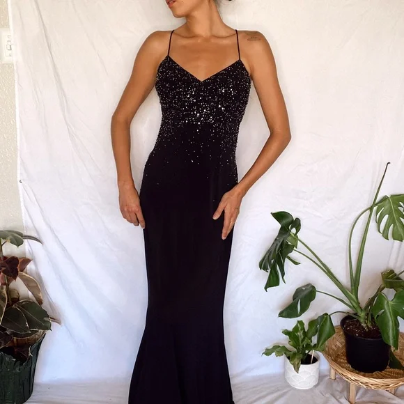 strapless open back dress Black Sexy Unique Velvet Rhinestone Prom Evening Dress main image 0